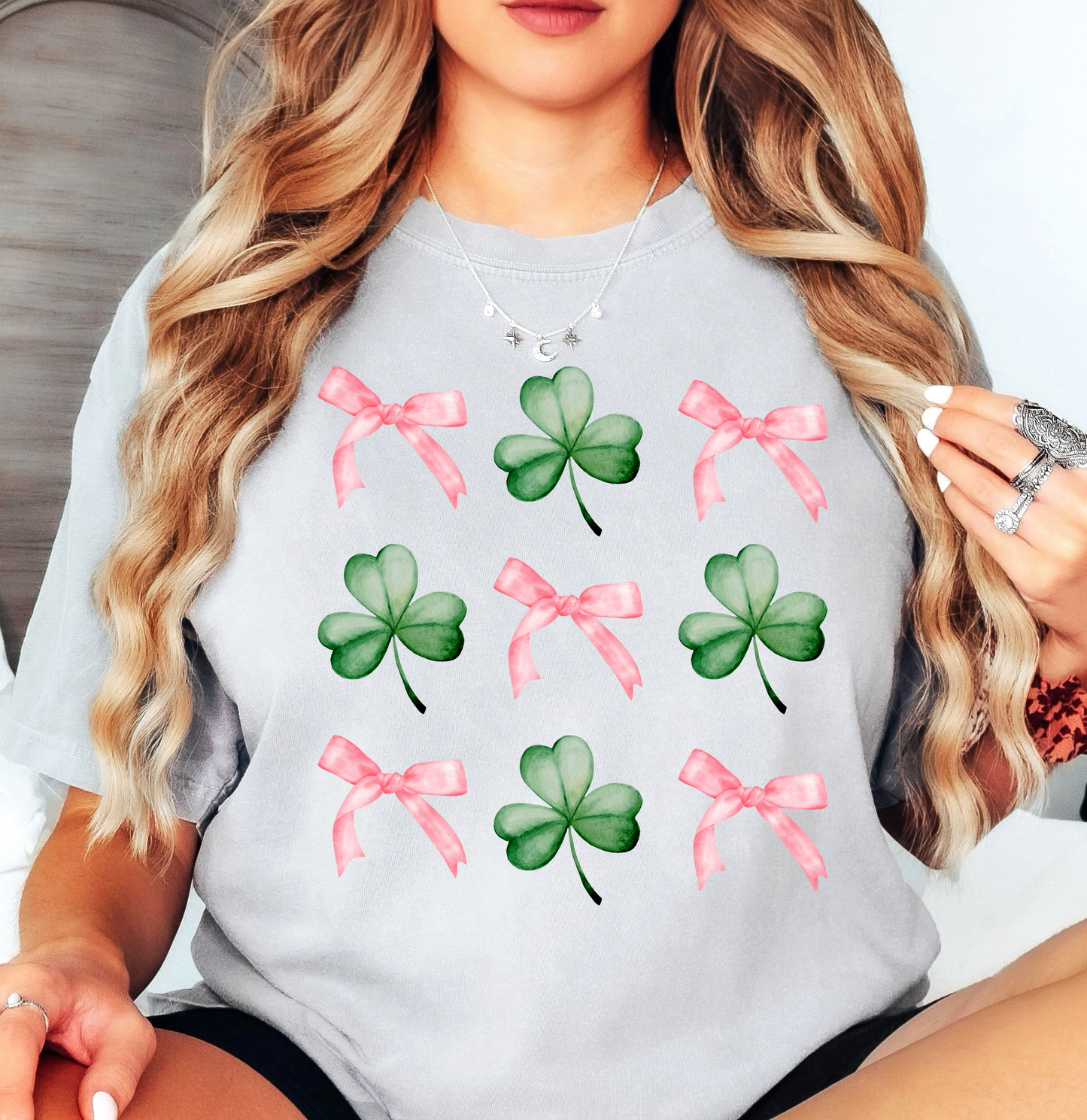 Coquette Bow and Clovers Tee | Feeling Lucky Collection | Unisex Pre-Shrunk T-Shirt