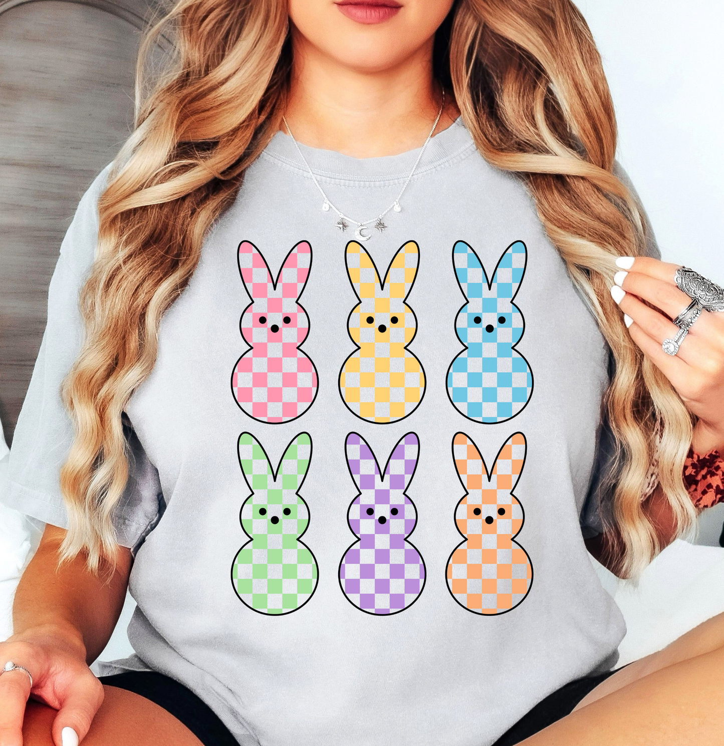 Checkered Pastel Bunnies Tee | Hoppin' Into Spring Collection | Unisex Pre-Shrunk T-Shirt