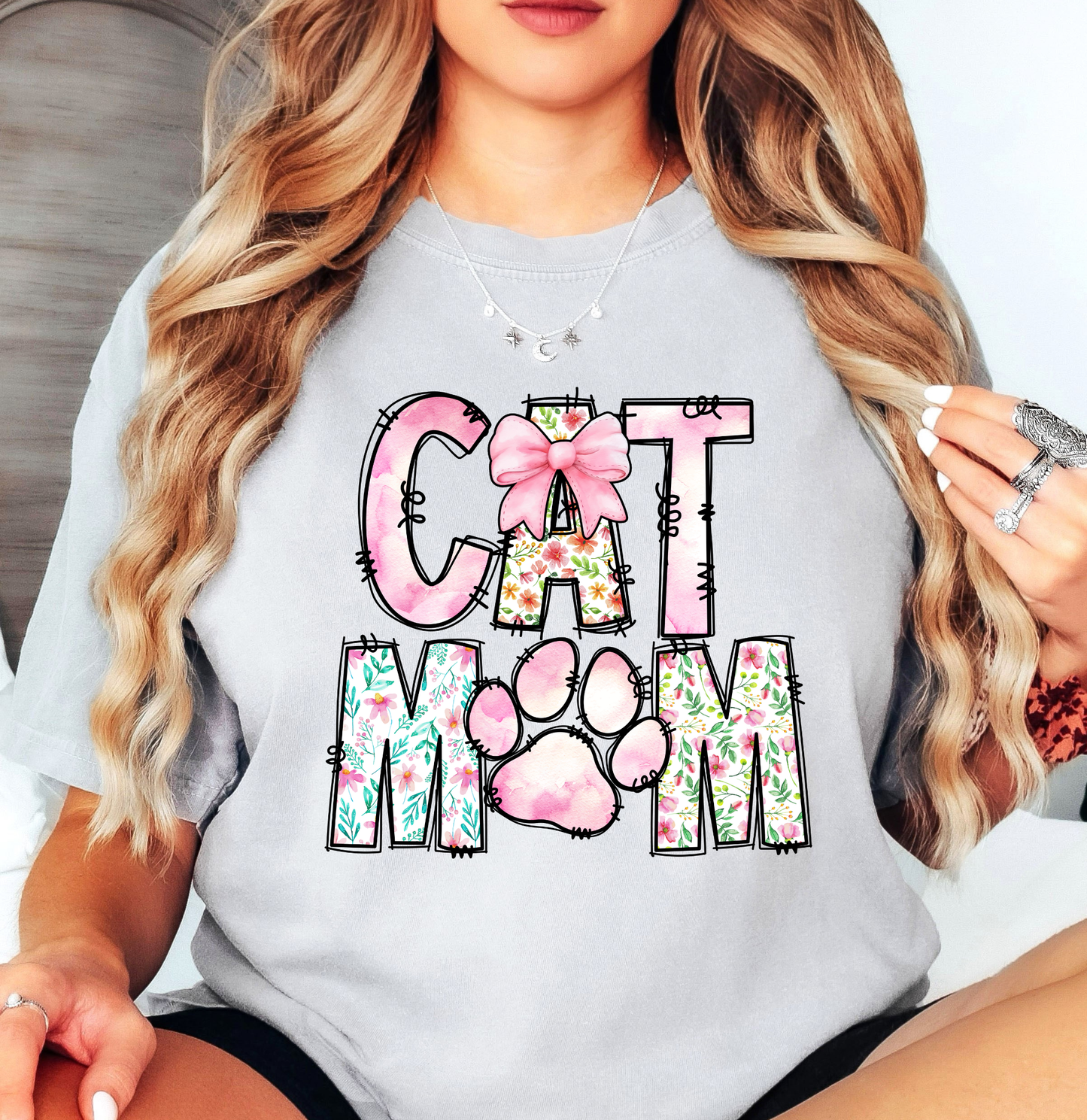 Preppy Cat Mom Tee | Pawsitive Vibes Collection | Unisex Pre-Shrunk T-Shirt