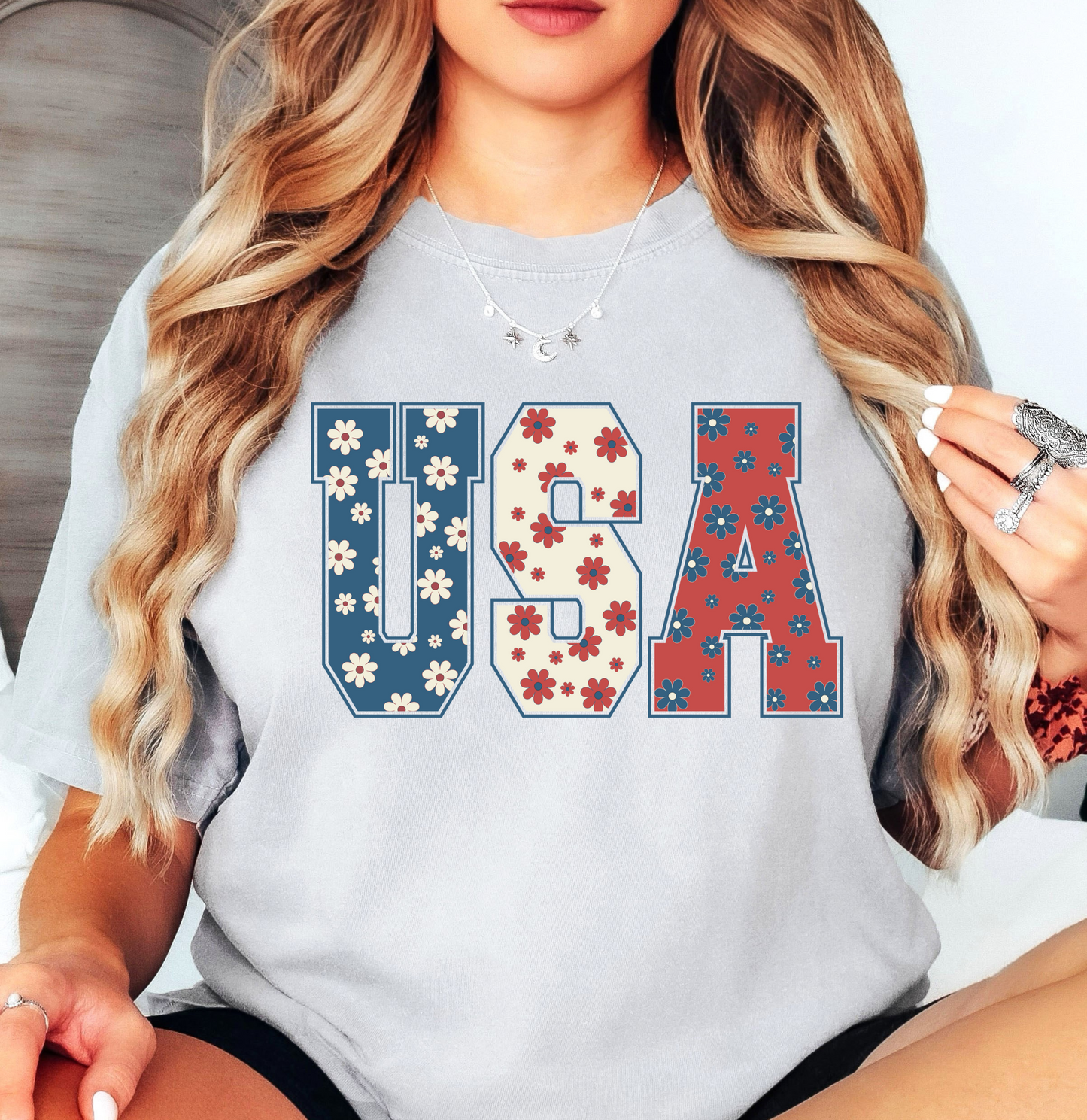 Floral USA Tee | Stars and Stripes Collection | Unisex Pre-Shrunk T-Shirt