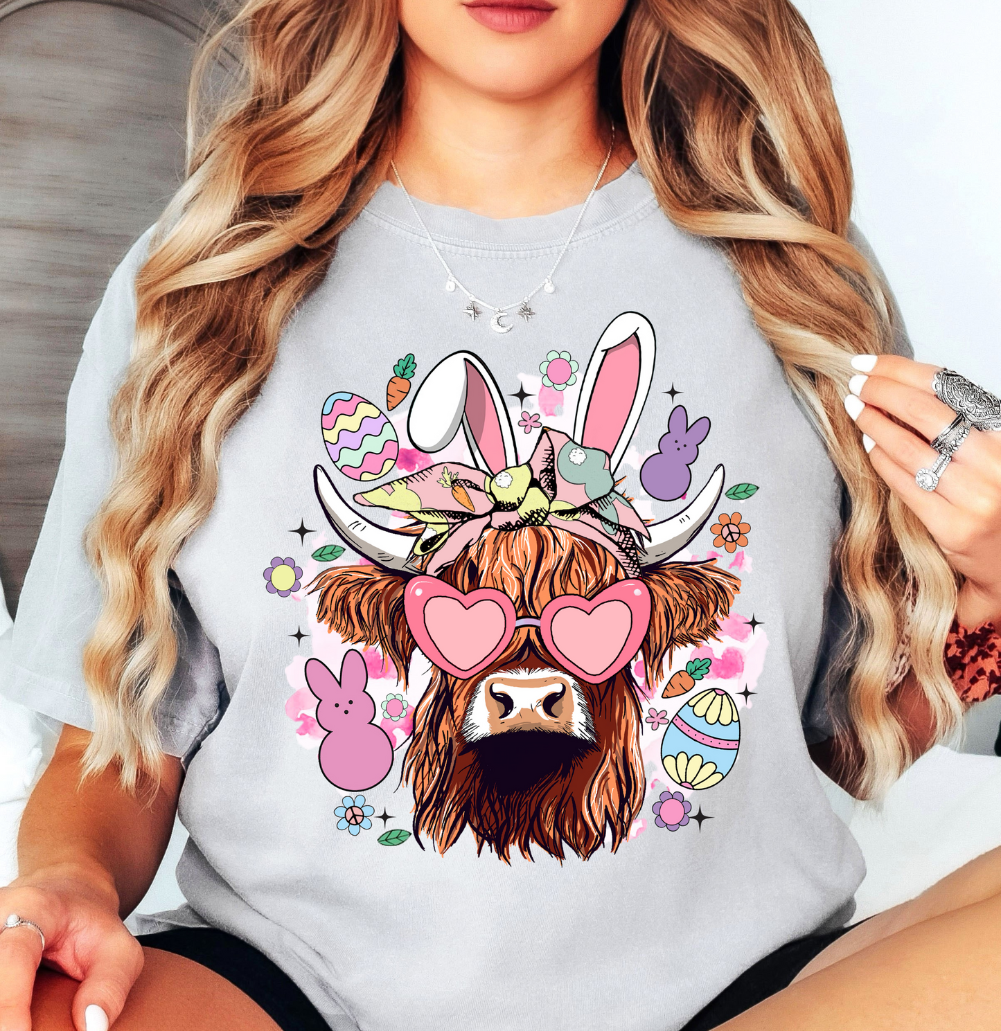 Highland Cow Bunny Tee | Hoppin' Into Spring Collection | Unisex Pre-Shrunk T-Shirt