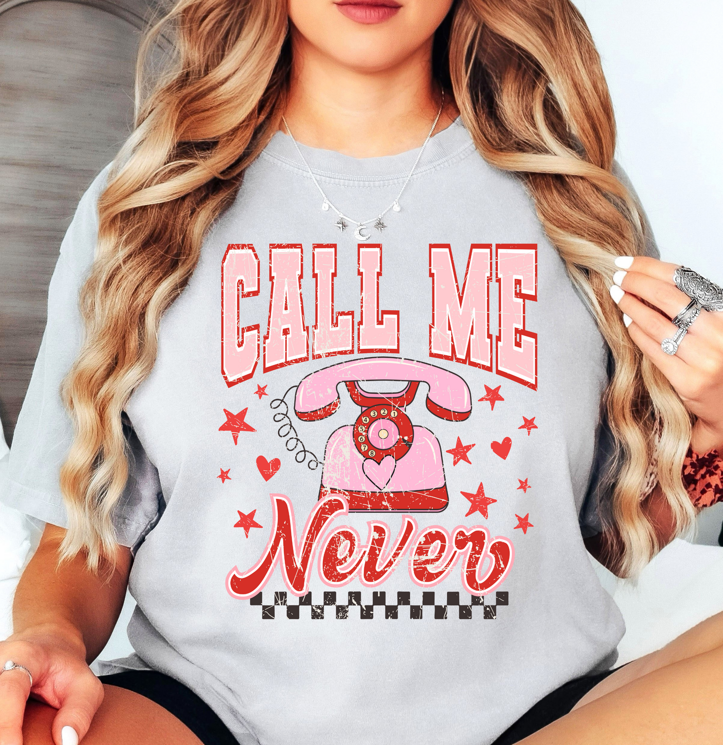 Distressed Call Me Never Tee | XoXo Love Collection | Unisex Pre-Shrunk T-Shirt