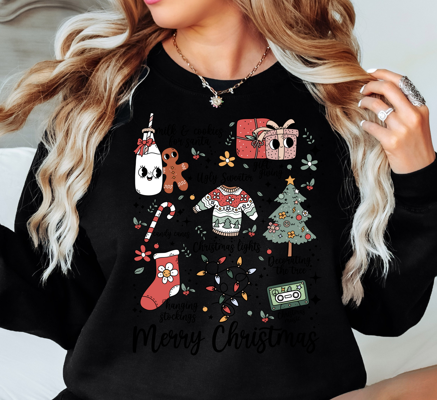 Merry Xmas Doodles Sweatshirt | Tis The Season Collection | Unique Gifts for Family Friends
