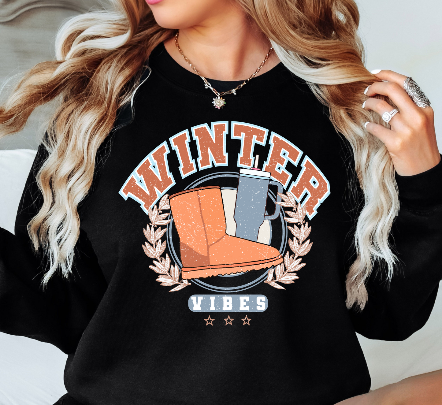 Distressed Winter Vibes Sweatshirt | Frosty Chic Collection | Unique Gifts for Family Friends