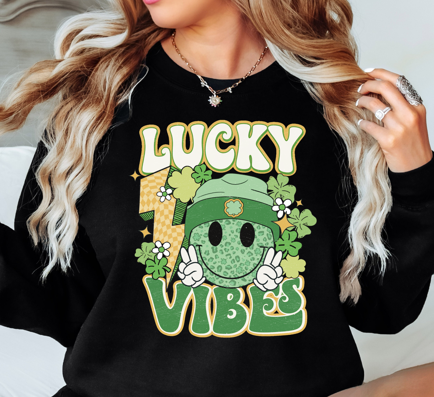 Retro Lucky Vibes Sweatshirt | Feeling Lucky Collection | Unique Gifts for Family Friends