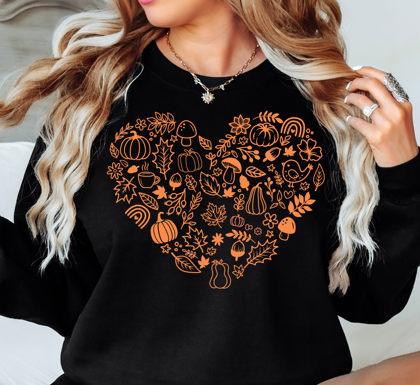 Autumn Doodles Heart Sweatshirt | Harvest Joy Collection | Unique Gifts for Family Friends