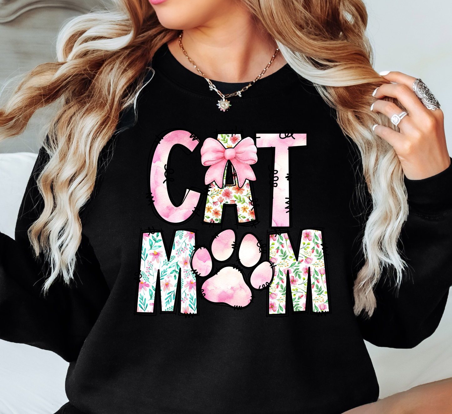 Preppy Cat Mom Sweatshirt | Pawsitive Vibes Collection | Unique Gifts for Family and Friends