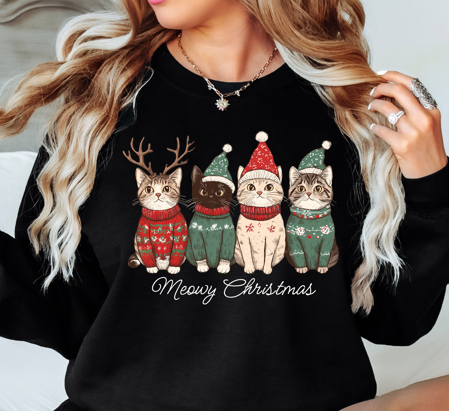 Meowy Cat Christmas Sweatshirt | Pawsitive Vibes Collection | Unique Gifts for Family and Friends