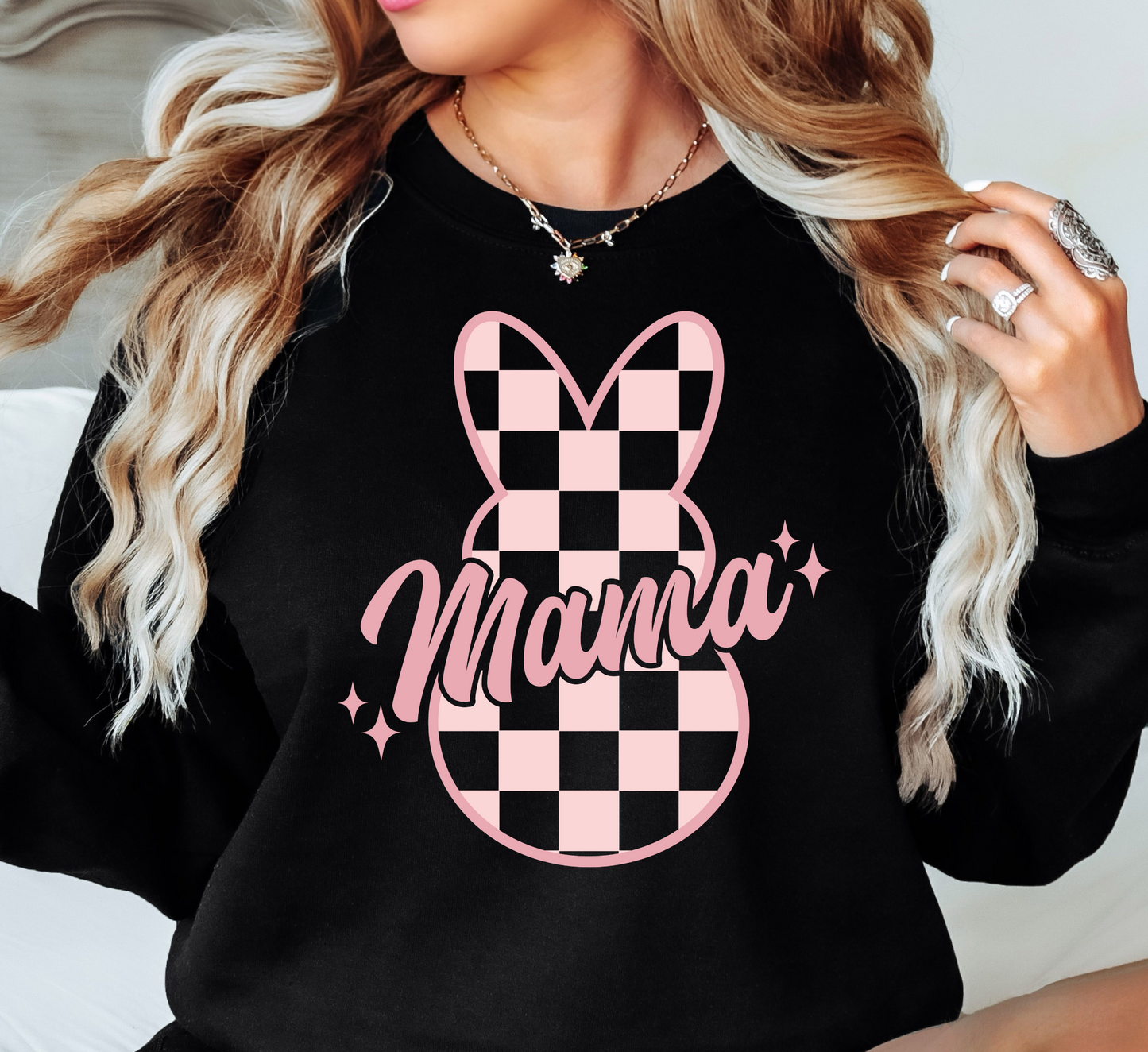 Checkered Mama Bunny Sweatshirt | Mama Mode Activated Collection | Unique Gifts for Family Friends