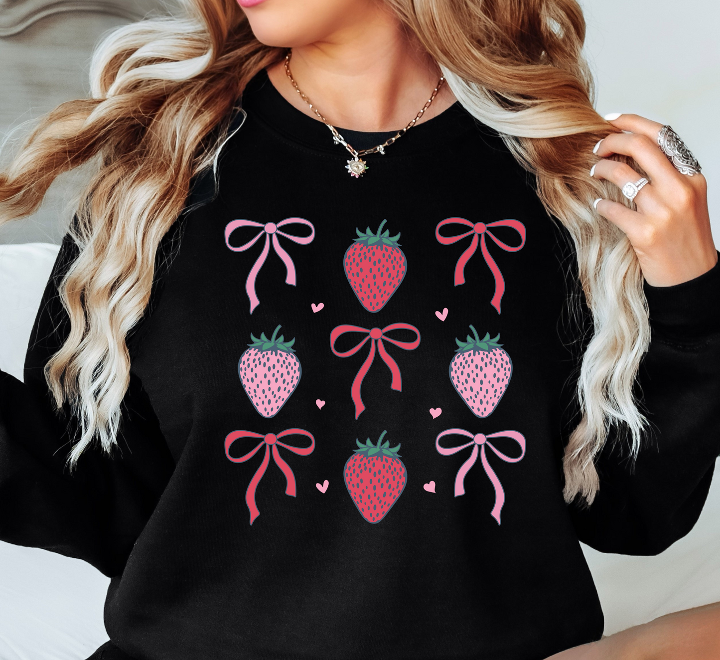 Strawberry and Bows Sweatshirt | Groovy Vibes Collection | Unique Gifts for Family and Friends