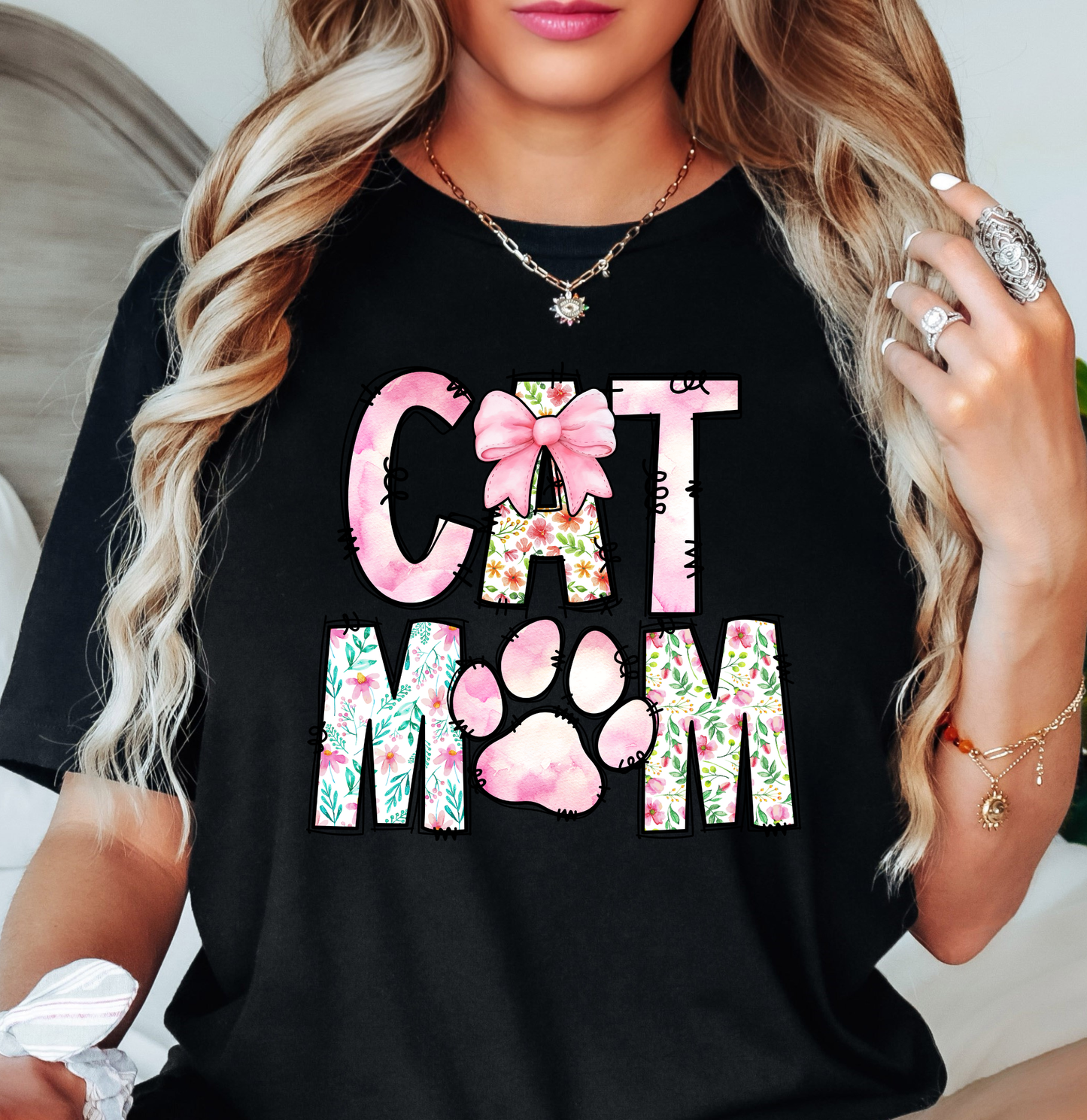 Preppy Cat Mom Tee | Pawsitive Vibes Collection | Unisex Pre-Shrunk T-Shirt