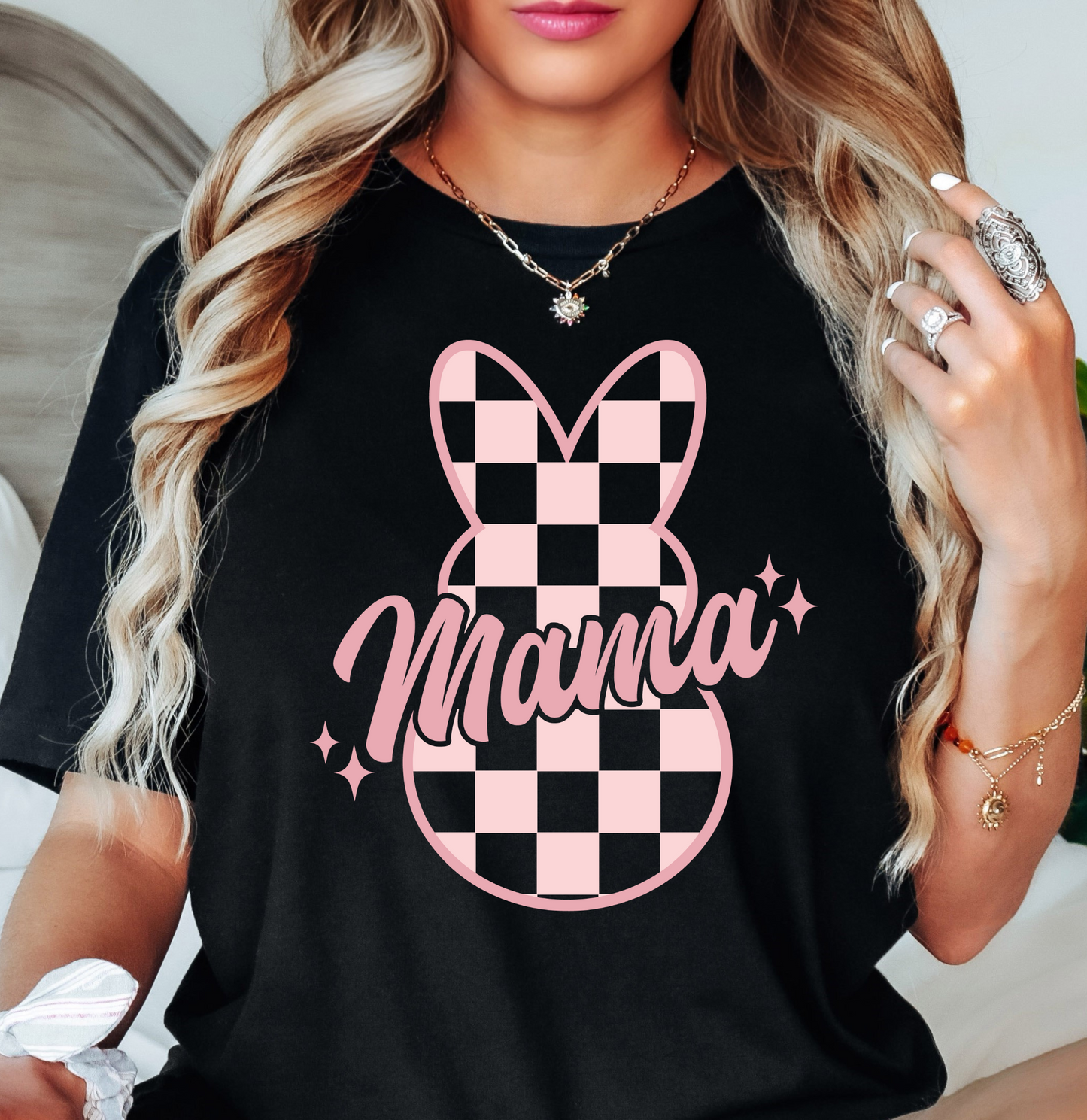 Checkered Mama Bunny Tee | Mama Mode Activated Collection | Unisex Pre-Shrunk T-Shirt