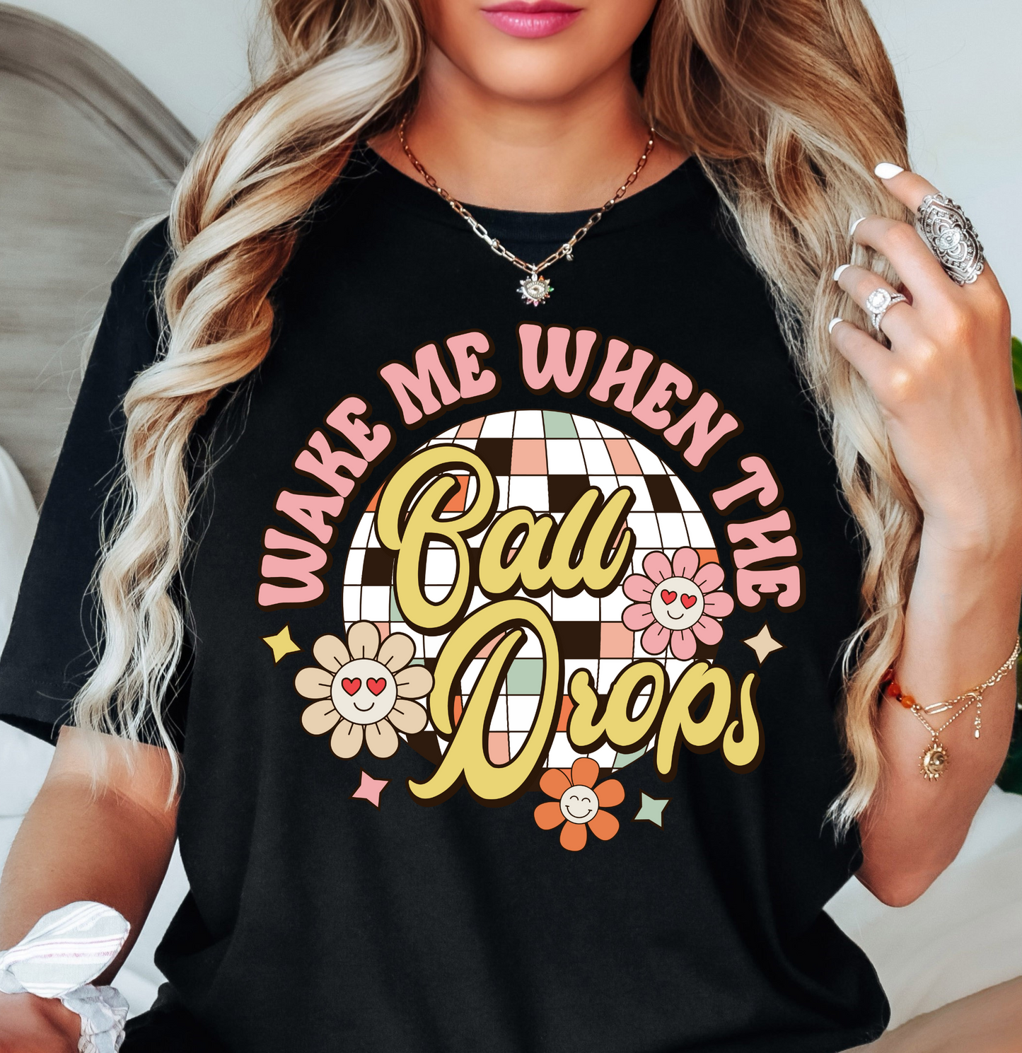Floral Wake Me When Ball Drops Tee | New Year Magic Collection | Unisex Pre-Shrunk T-Shirt