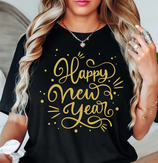 Happy New Year Gold Tee | New Year Magic Collection | Unisex Pre-Shrunk T-Shirt