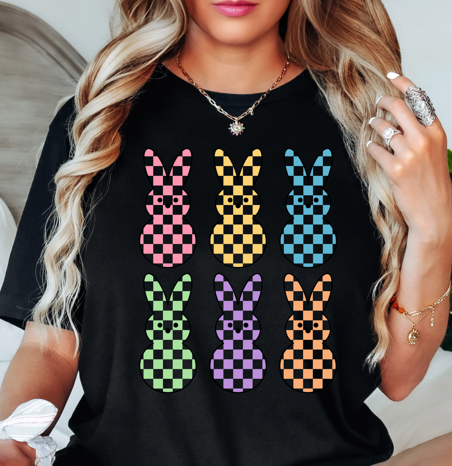 Checkered Pastel Bunnies Tee | Hoppin' Into Spring Collection | Unisex Pre-Shrunk T-Shirt