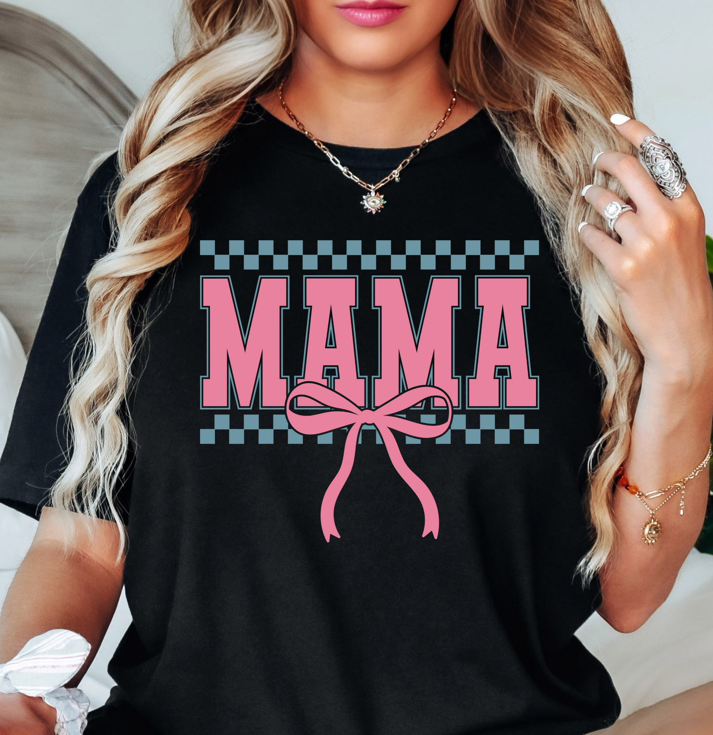 Checkered Mama Bow Tee | Mama Mode Activated Collection | Unisex Pre-Shrunk T-Shirt