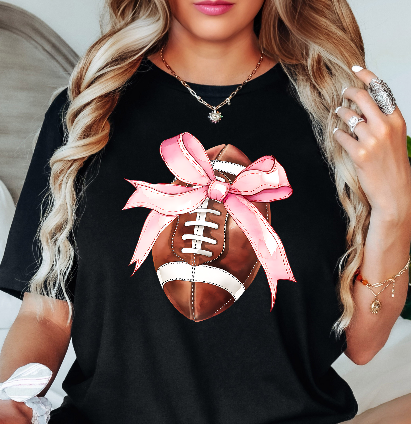 Coquette Football Bow Tee | Groovy Vibes Collection | Unisex Pre-Shrunk T-Shirt