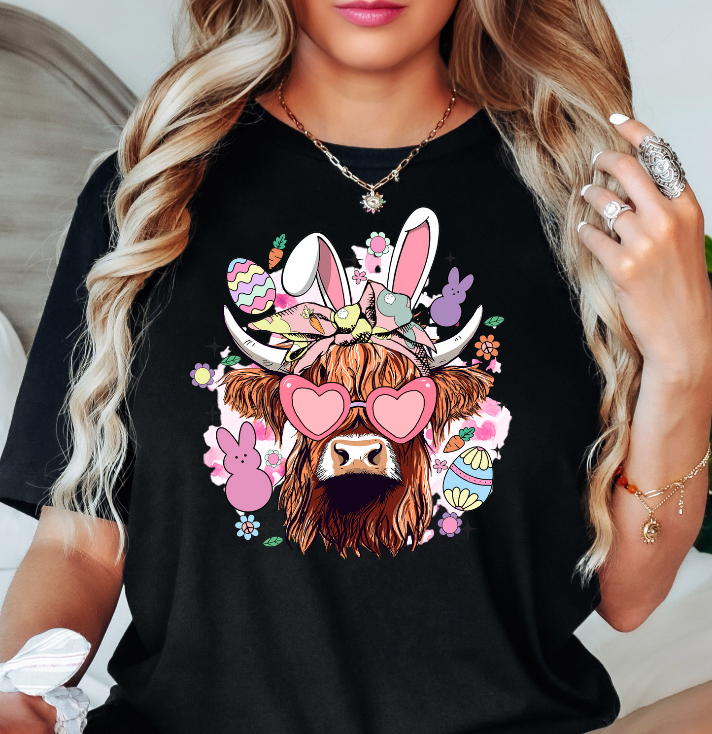 Highland Cow Bunny Tee | Hoppin' Into Spring Collection | Unisex Pre-Shrunk T-Shirt
