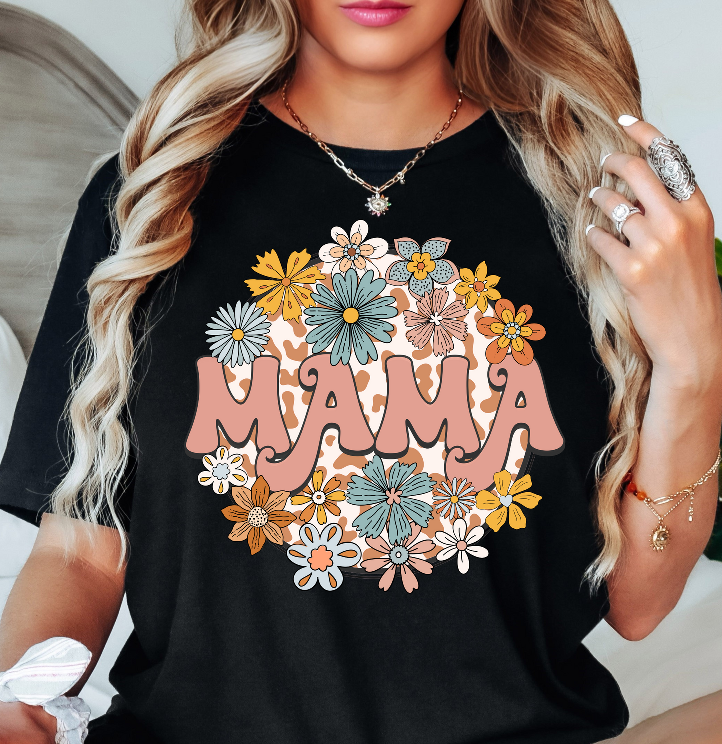 Retro Groovy Floral Mama Tee | Mama Mode Activated Collection | Unisex Pre-Shrunk T-Shirt