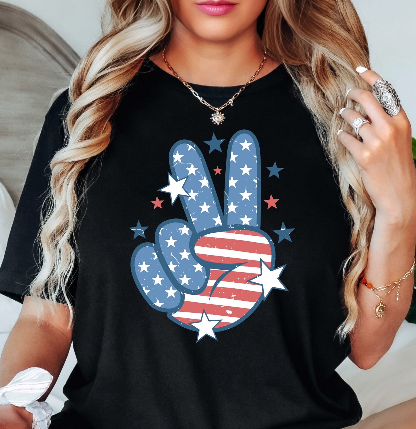 USA Peace Hand Tee | Stars and Stripes Collection | Unisex Pre-Shrunk T-Shirt