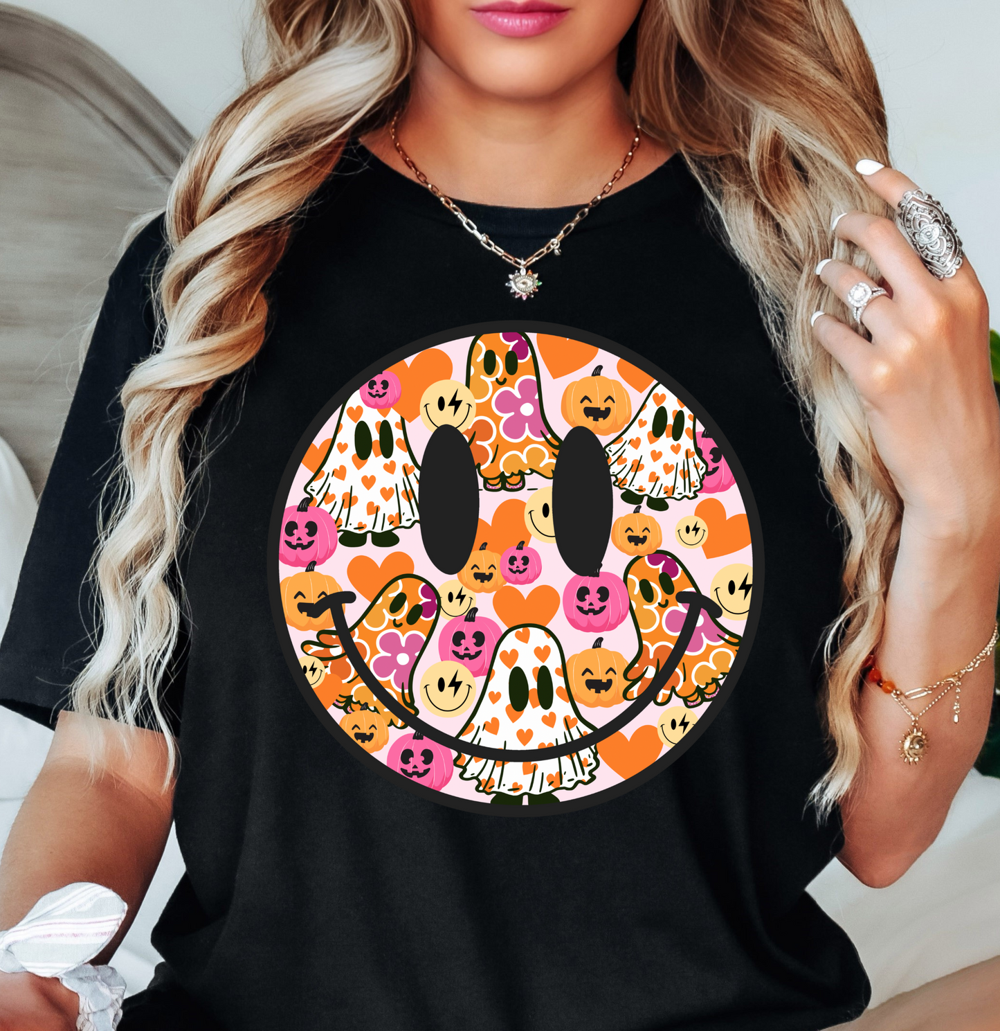 Cutie Ghost Smiley Tee | Boo-tiful Vibes Collection | Unisex Pre-Shrunk T-Shirt