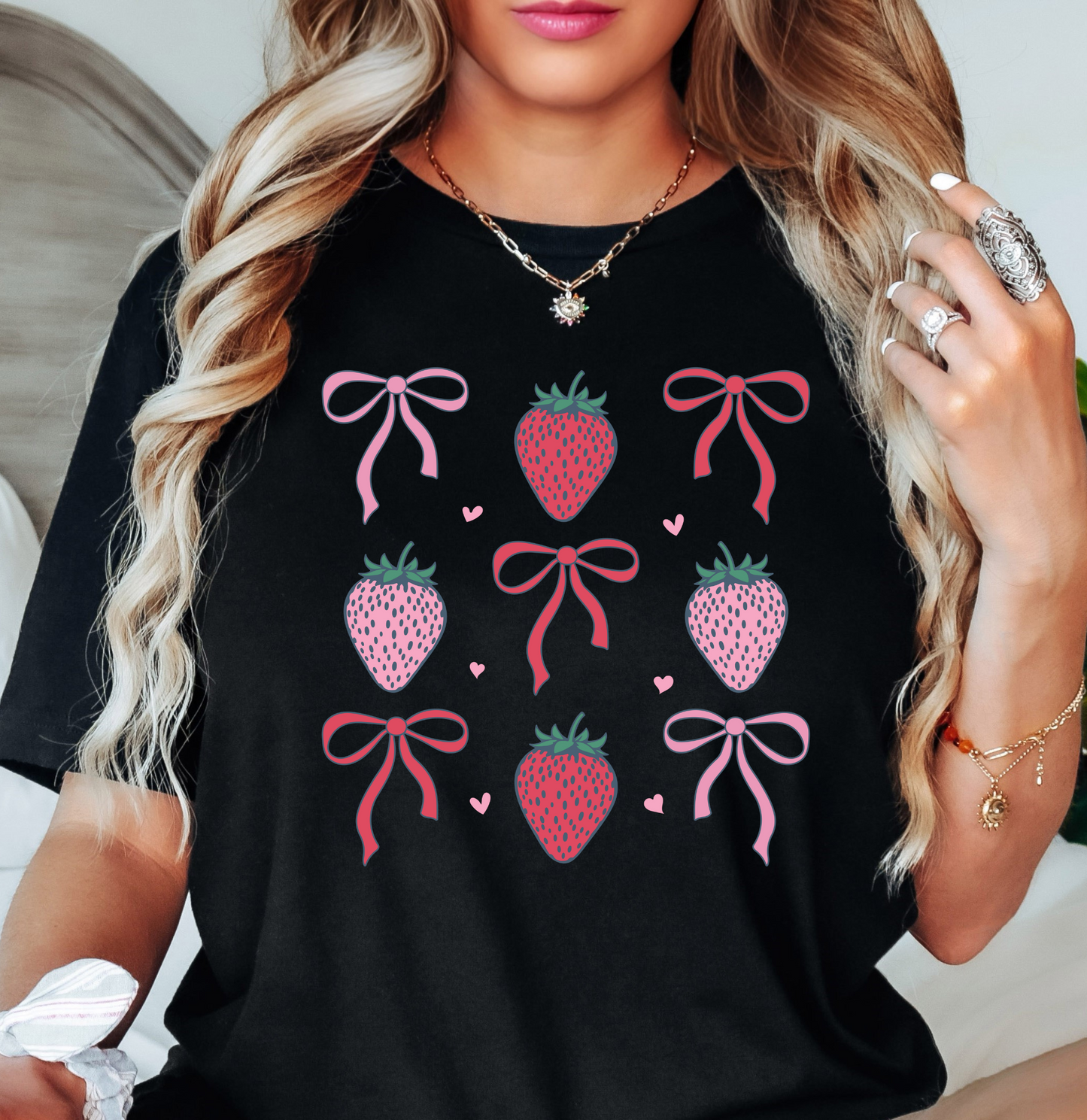 Strawberry and Bows Tee | Groovy Vibes Collection | Unisex Pre-Shrunk T-Shirt