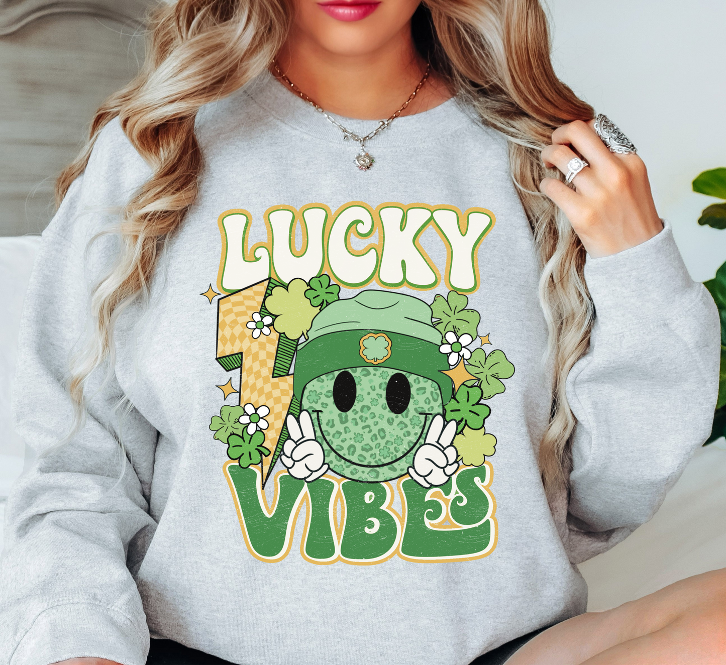 Retro Lucky Vibes Sweatshirt | Feeling Lucky Collection | Unique Gifts for Family Friends