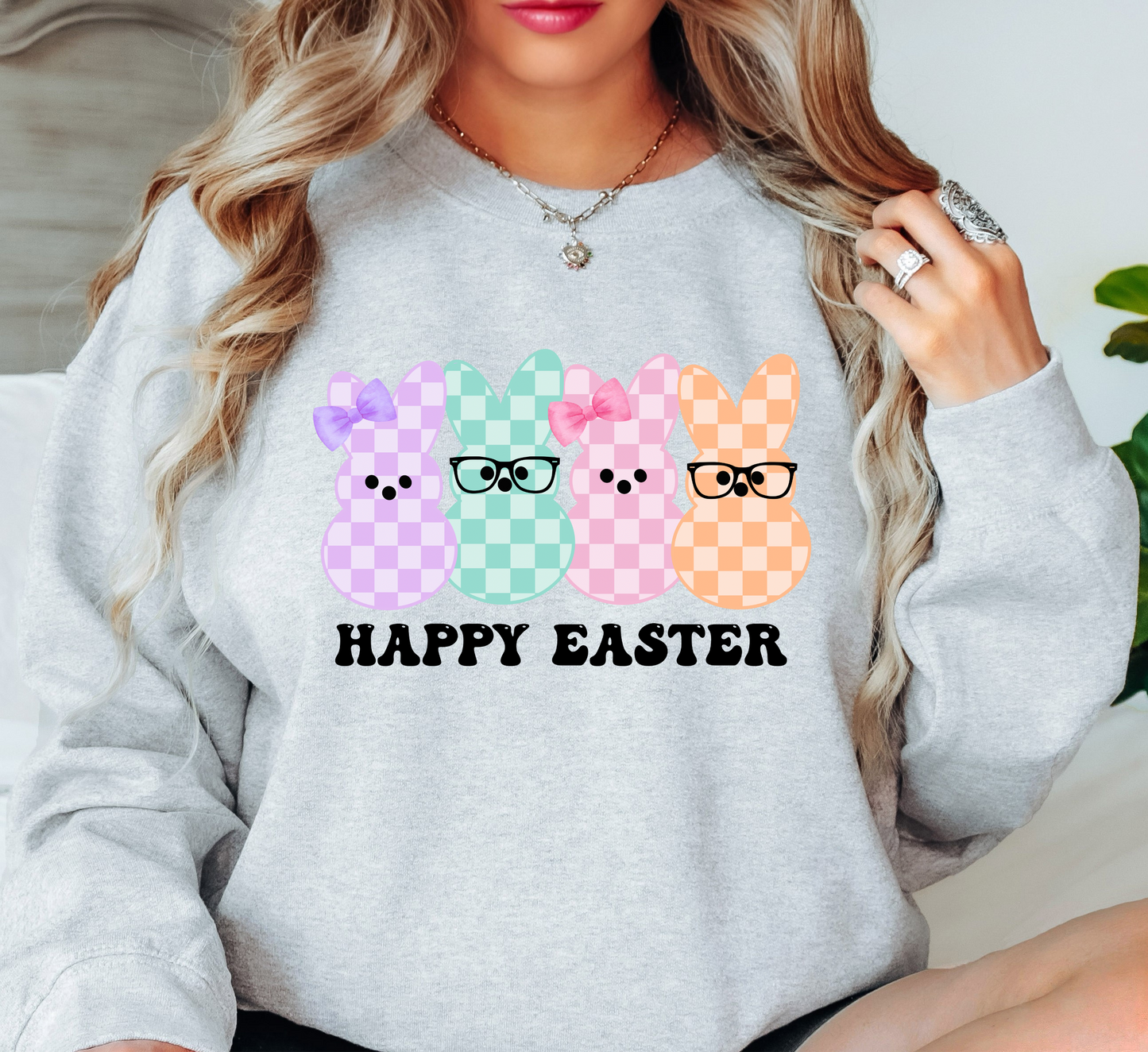 Happy Easter Peeps Sweatshirt | Hoppin' Into Spring Collection | Unique Gifts for Family Friends