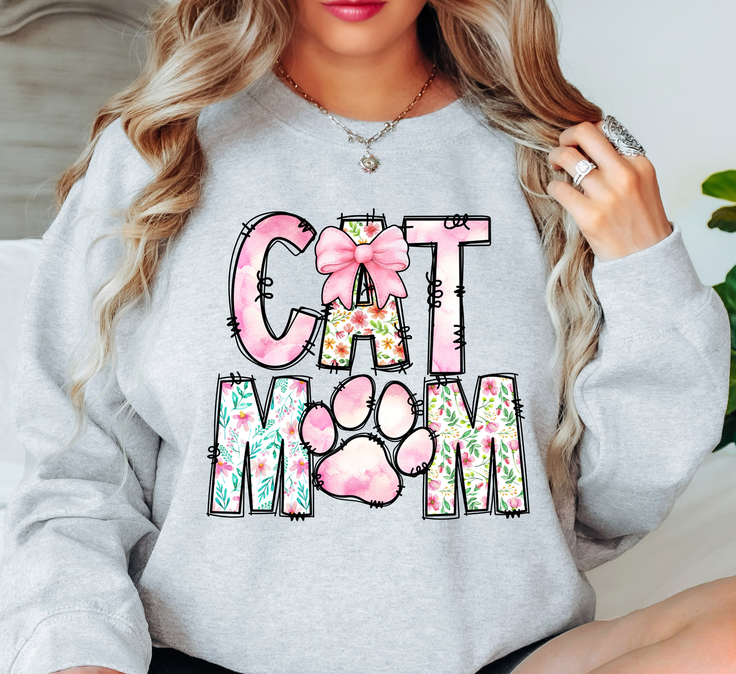 Preppy Cat Mom Sweatshirt | Pawsitive Vibes Collection | Unique Gifts for Family and Friends