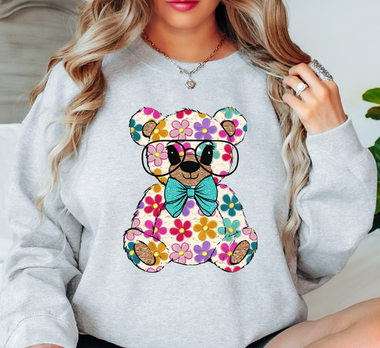 Floral Daisy Bear Sweatshirt | Hoppin' Into Spring Collection | Unique Gifts for Family Friends