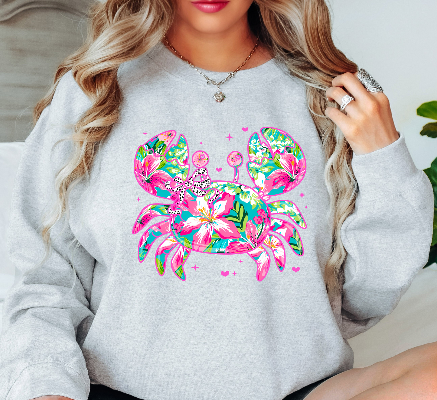 Floral Tropical Crab Sweatshirt | Beach Breeze Collection | Unique Gifts for Family Friends