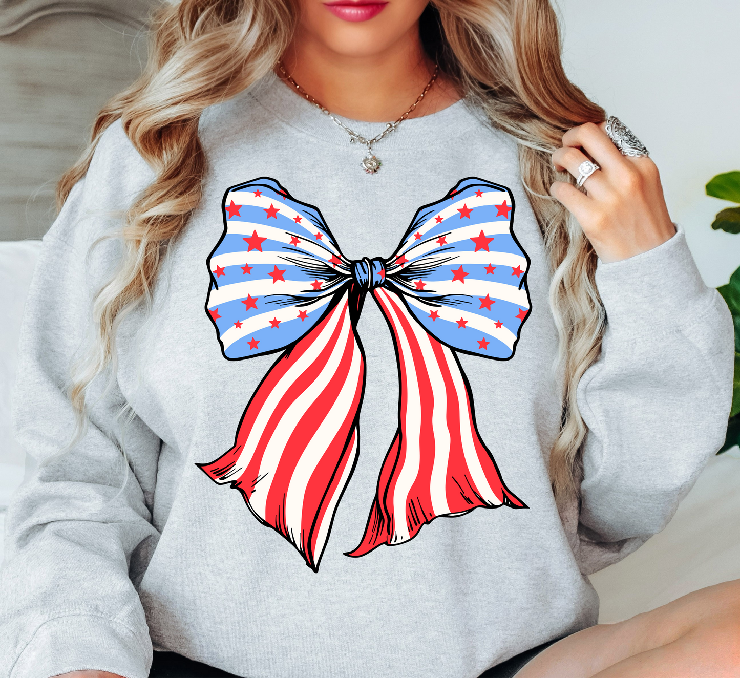 USA Coquette Bow Sweatshirt | Stars and Stripes Collection | Unique Gifts for Family and Friends