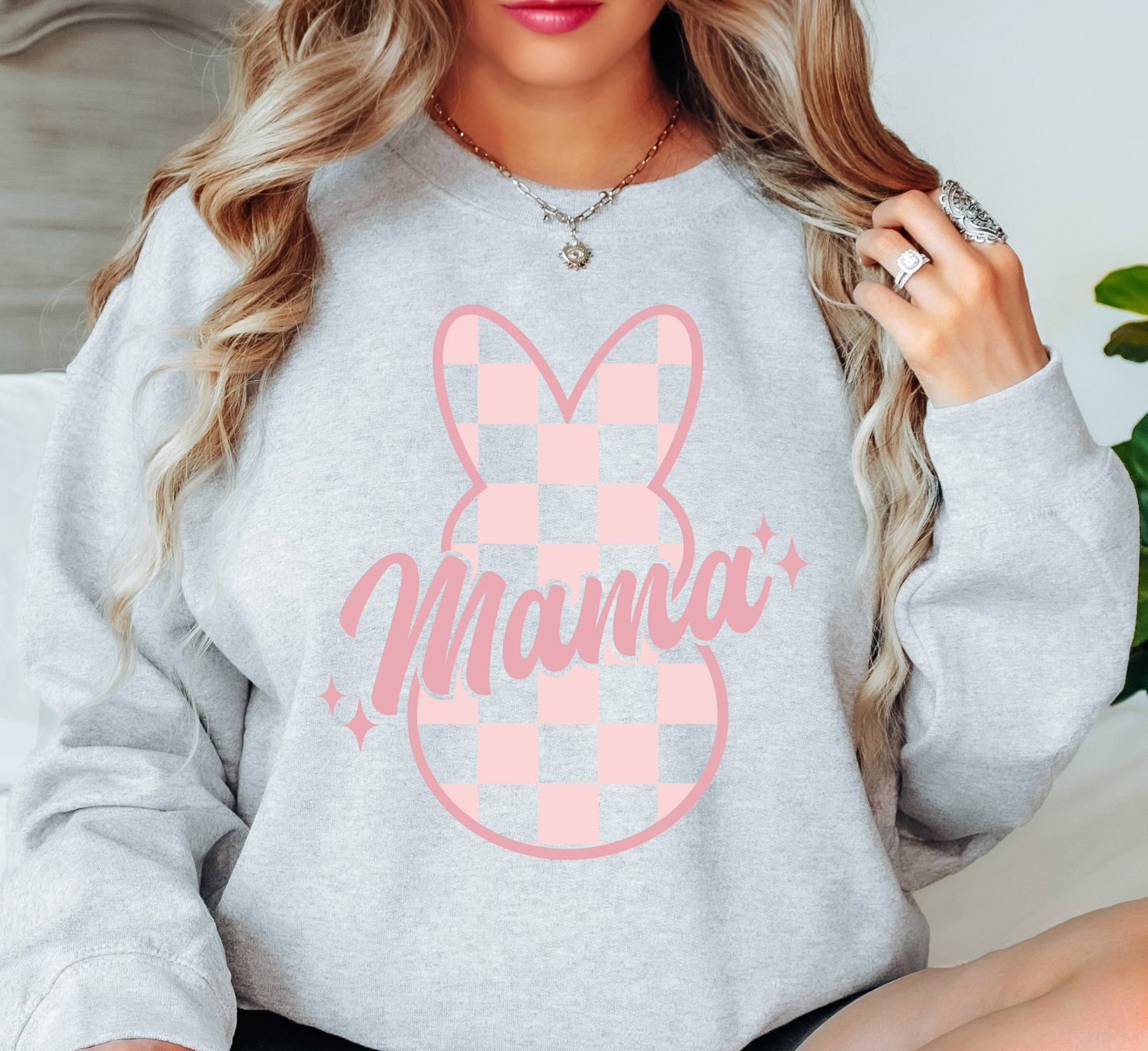 Checkered Mama Bunny Sweatshirt | Mama Mode Activated Collection | Unique Gifts for Family Friends