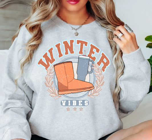 Distressed Winter Vibes Sweatshirt | Frosty Chic Collection | Unique Gifts for Family Friends