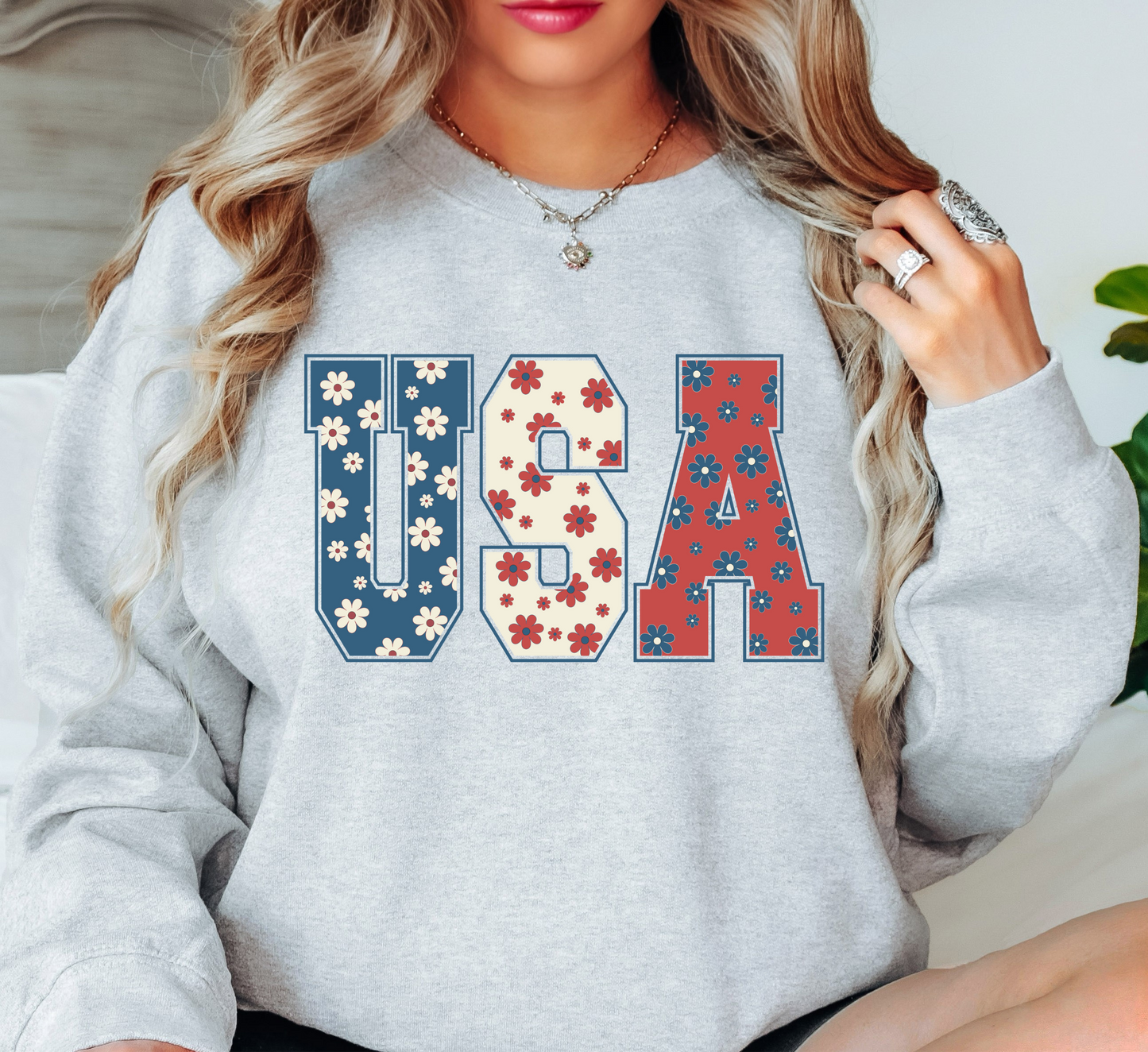 Floral USA Sweatshirt | Stars and Stripes Collection | Unique Gifts for Family and Friends