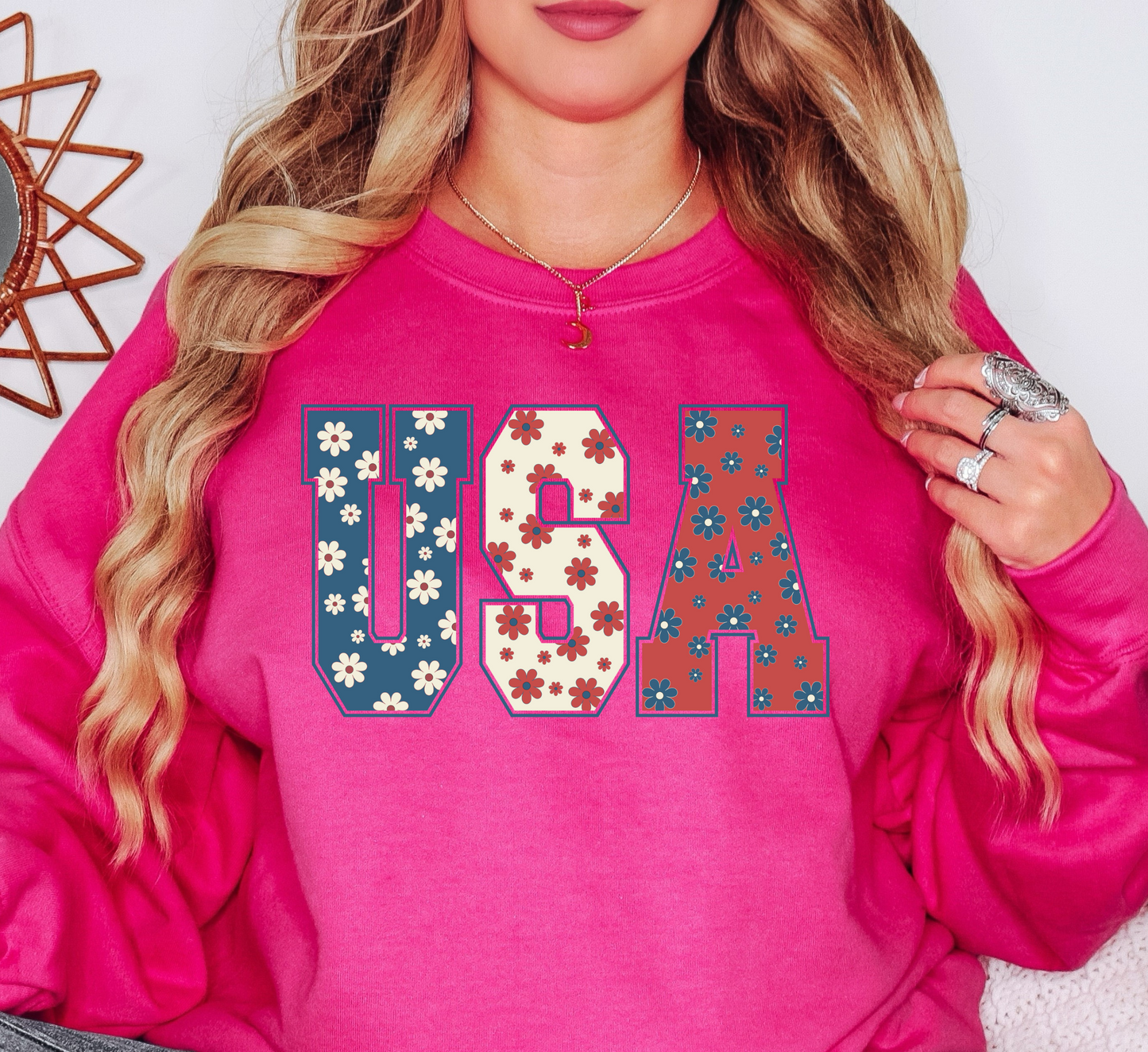 Floral USA Sweatshirt | Stars and Stripes Collection | Unique Gifts for Family and Friends