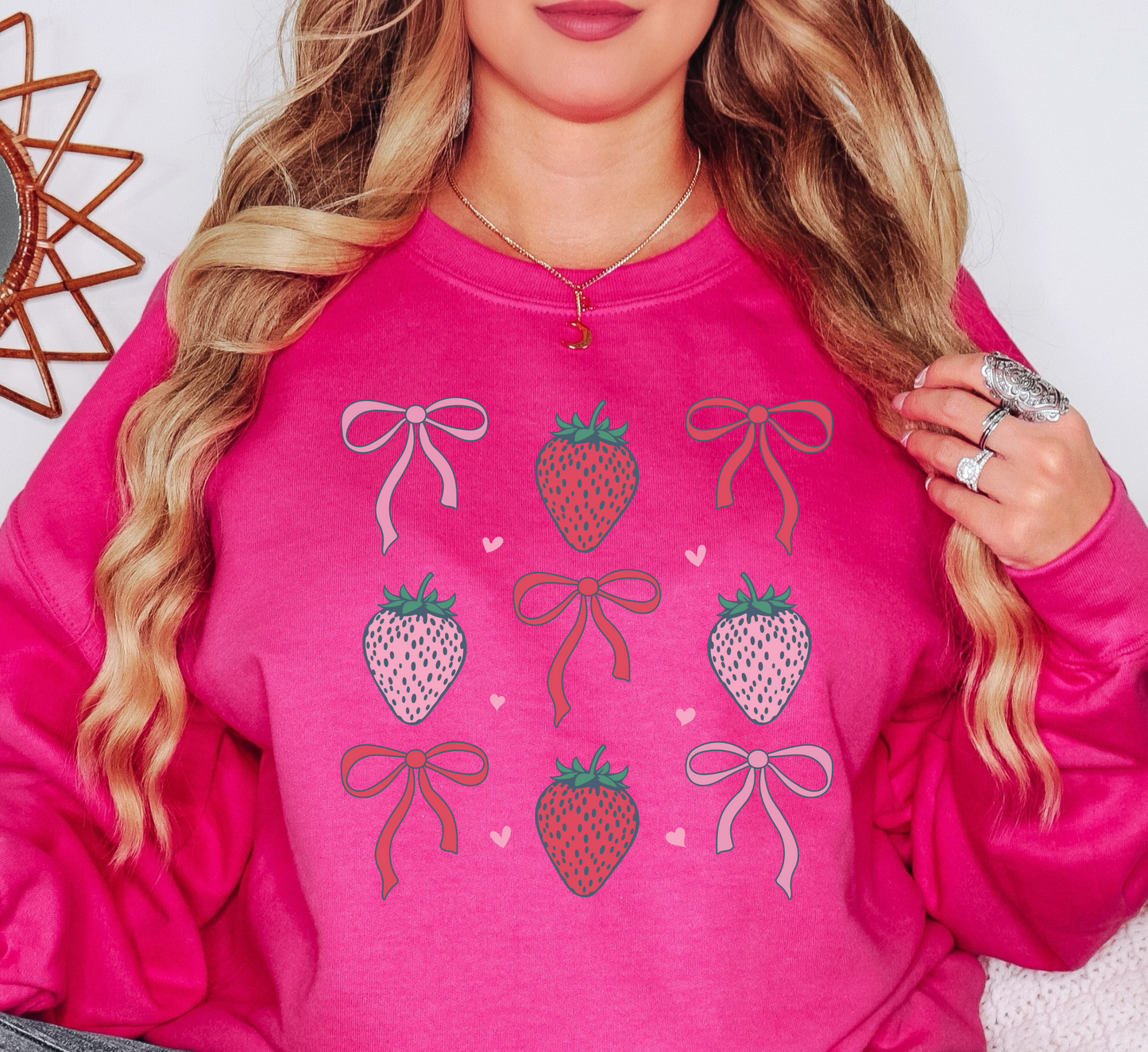 Strawberry and Bows Sweatshirt | Groovy Vibes Collection | Unique Gifts for Family and Friends