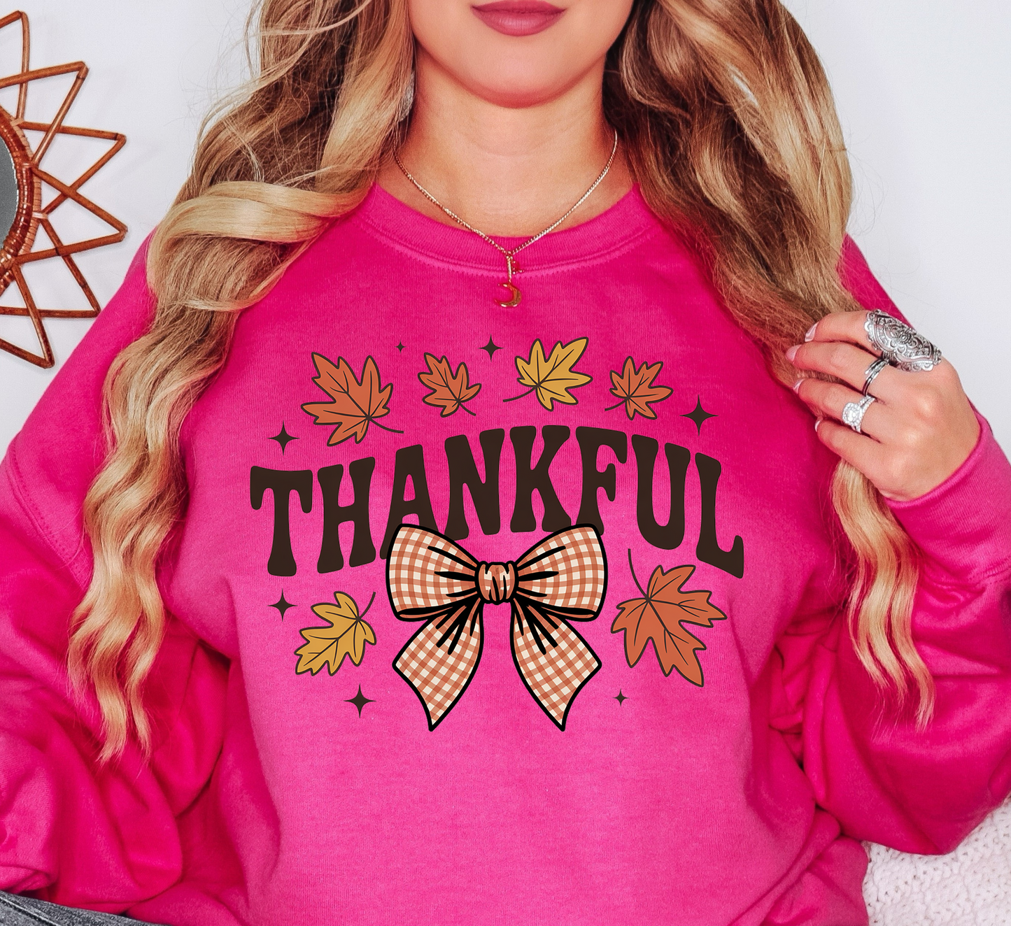 Thankful Leaves With Bow Sweatshirt | Harvest Joy Collection | Unique Gifts for Family Friends
