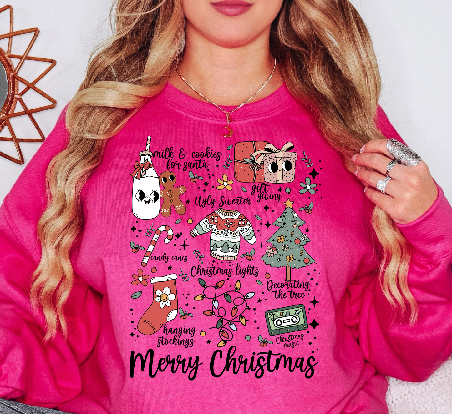 Merry Xmas Doodles Sweatshirt | Tis The Season Collection | Unique Gifts for Family Friends