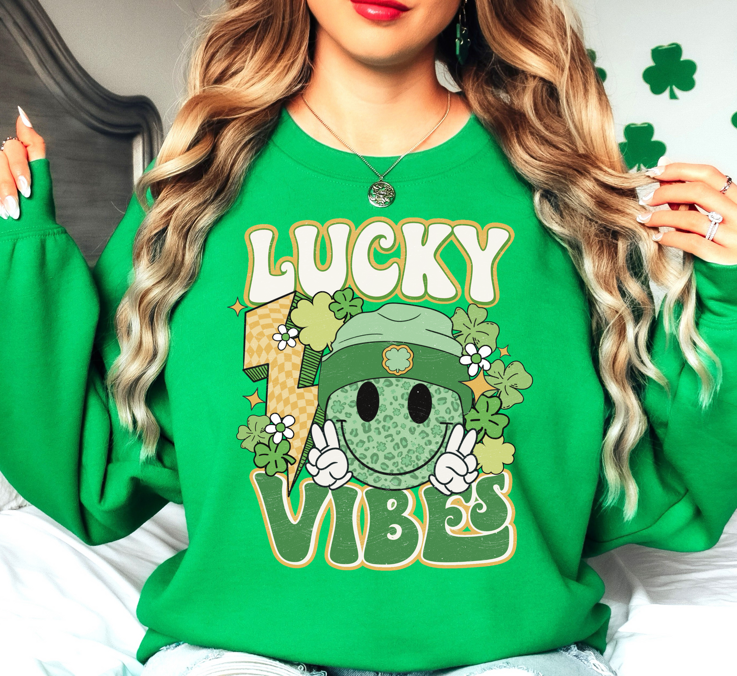 Retro Lucky Vibes Sweatshirt | Feeling Lucky Collection | Unique Gifts for Family Friends