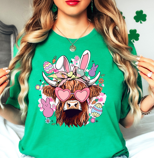 Highland Cow Bunny Tee | Hoppin' Into Spring Collection | Unisex Pre-Shrunk T-Shirt