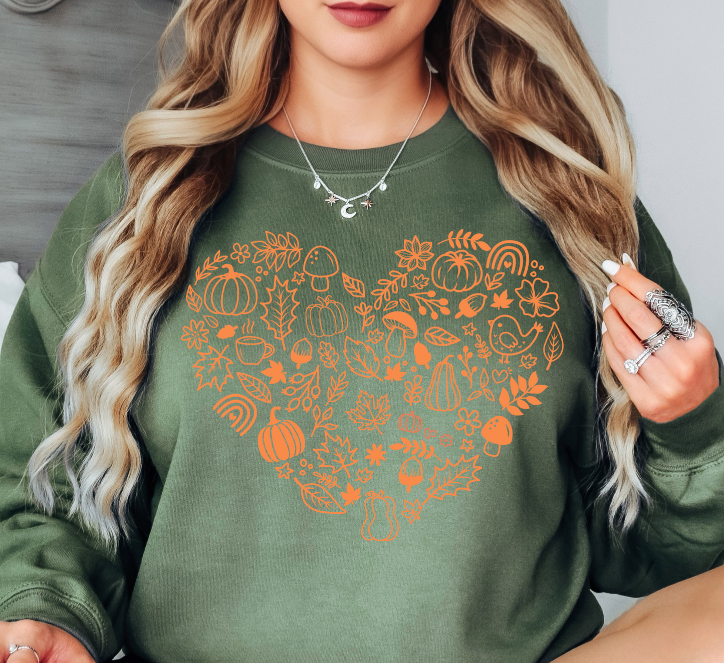 Autumn Doodles Heart Sweatshirt | Harvest Joy Collection | Unique Gifts for Family Friends