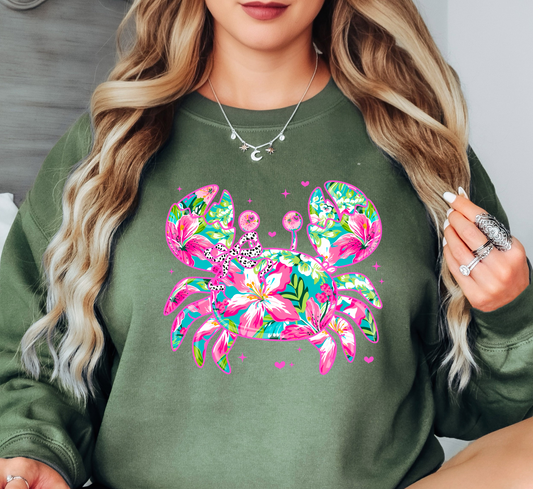 Floral Tropical Crab Sweatshirt | Beach Breeze Collection | Unique Gifts for Family Friends