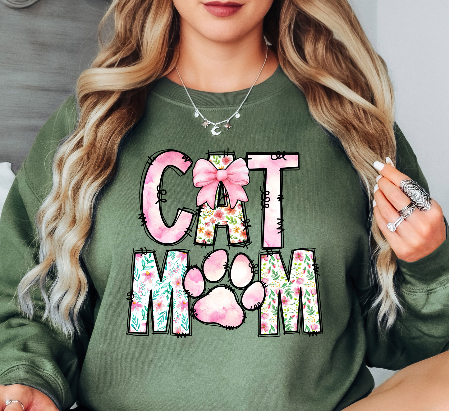 Preppy Cat Mom Sweatshirt | Pawsitive Vibes Collection | Unique Gifts for Family and Friends