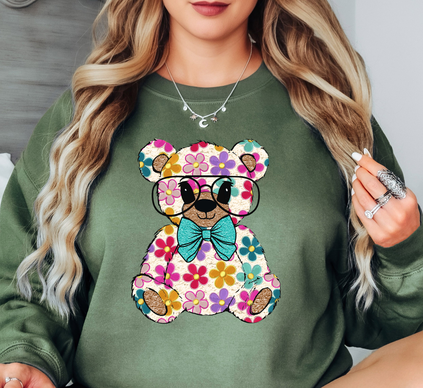 Floral Daisy Bear Sweatshirt | Hoppin' Into Spring Collection | Unique Gifts for Family Friends