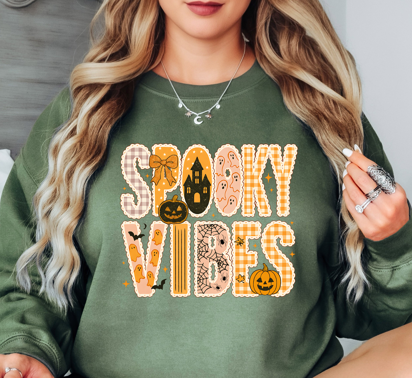 Spooky Vibes Preppy Sweatshirt | Boo-tiful Vibes Collection | Unique Gifts for Family Friends