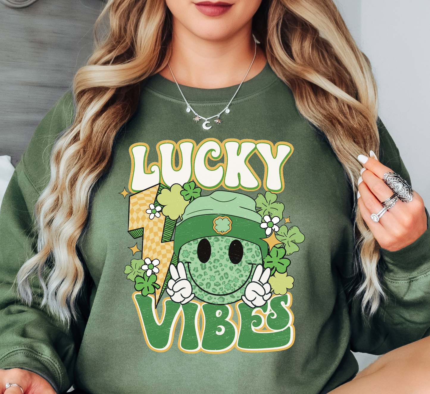 Retro Lucky Vibes Sweatshirt | Feeling Lucky Collection | Unique Gifts for Family Friends