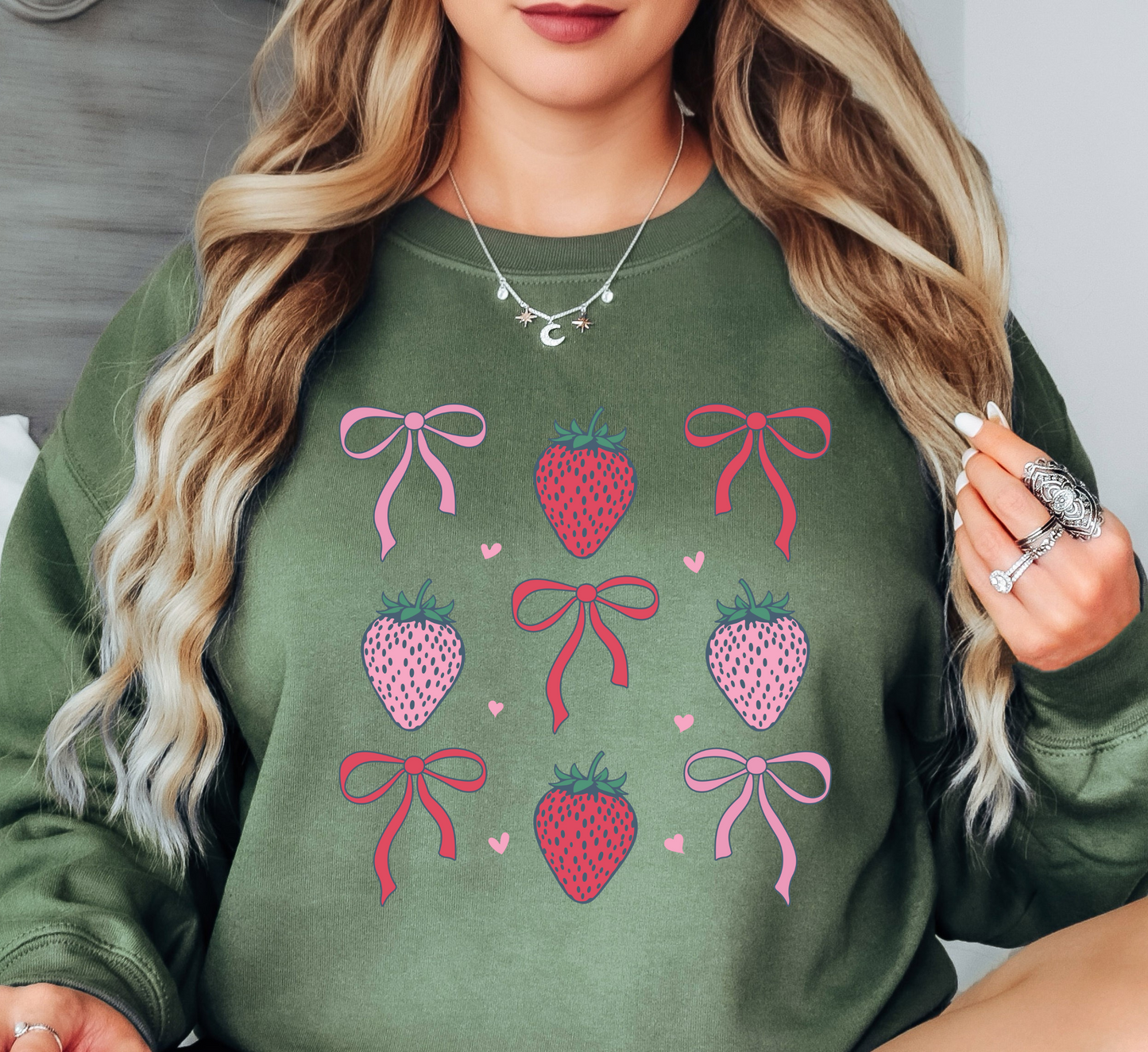 Strawberry and Bows Sweatshirt | Groovy Vibes Collection | Unique Gifts for Family and Friends
