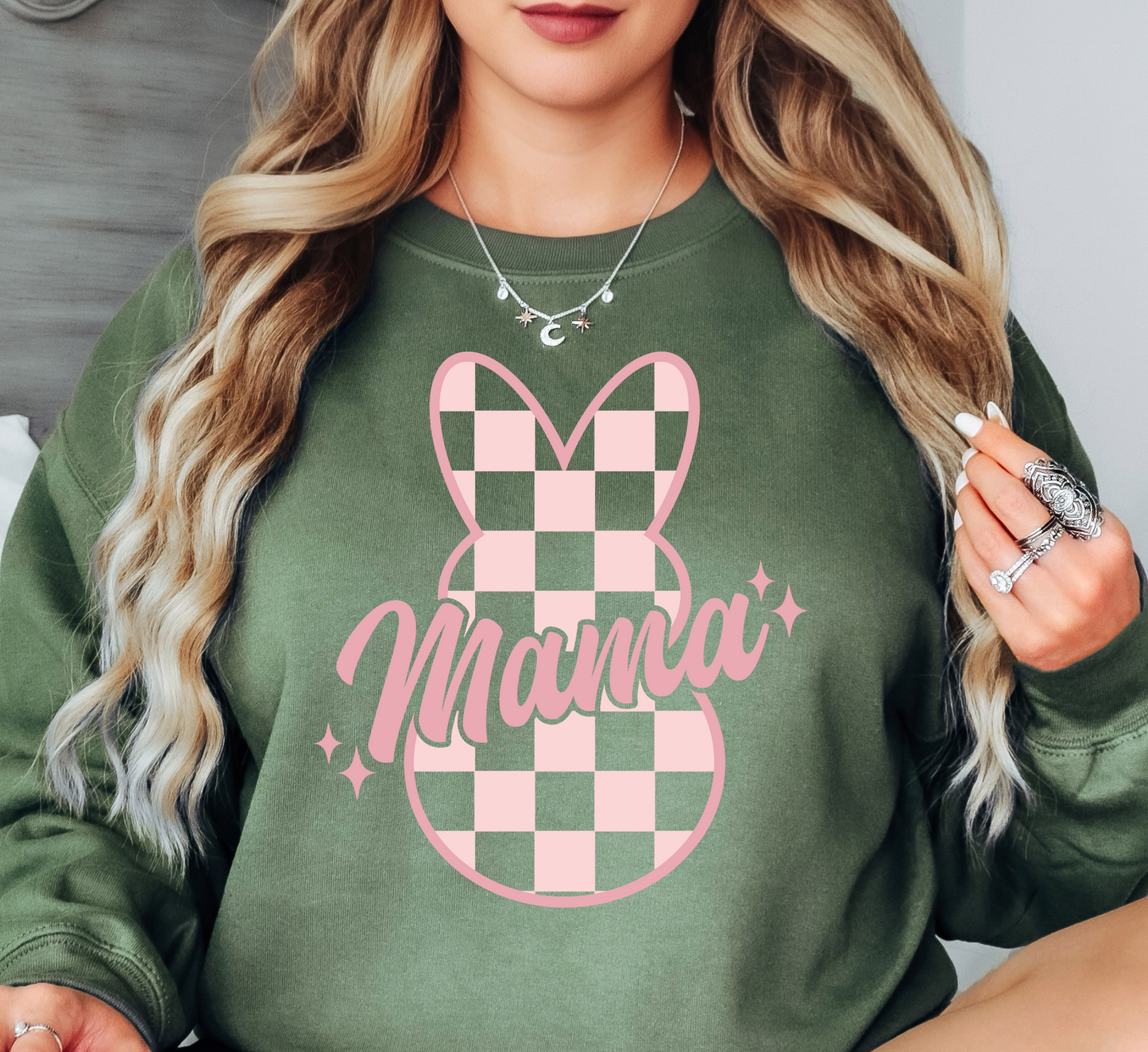 Checkered Mama Bunny Sweatshirt | Mama Mode Activated Collection | Unique Gifts for Family Friends