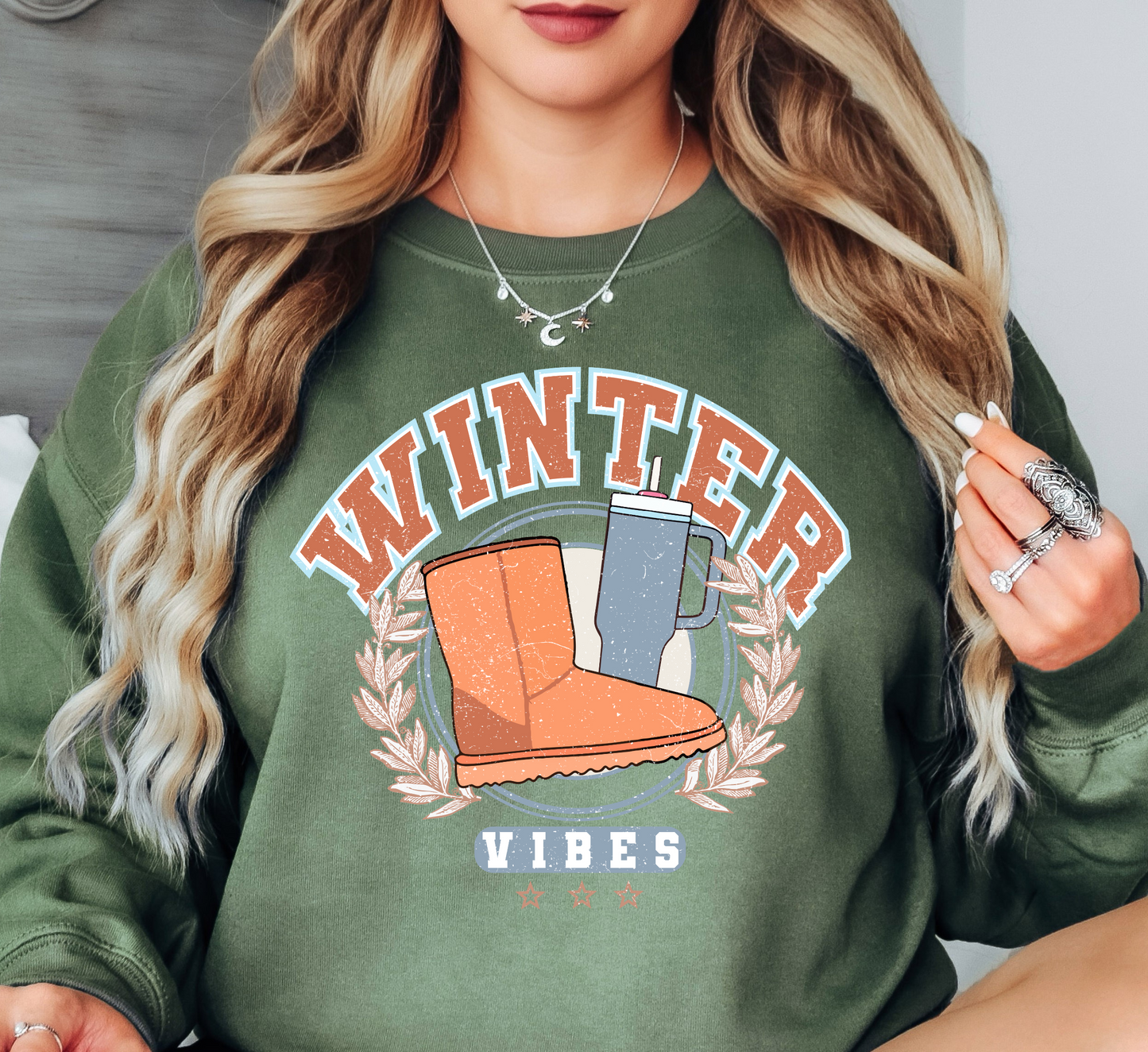 Distressed Winter Vibes Sweatshirt | Frosty Chic Collection | Unique Gifts for Family Friends